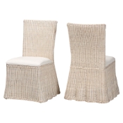 bali & pari Sara Natural Rattan 2-Piece Dining Chair Set - Handwoven Wicker Accent Chair with Scalloped Skirt Base and Tall Backrest